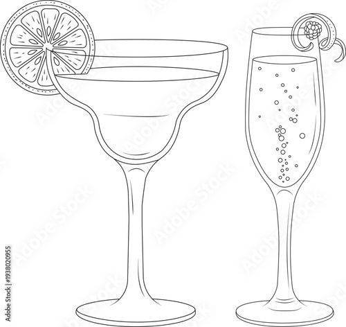Citrus cocktail glass illustration coloring page 