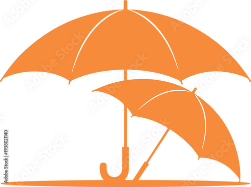 Two orange umbrellas isolated on transparent background for protection and weather concepts