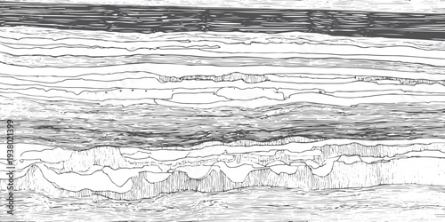 Abstract horizontal lines and textured layers in grayscale