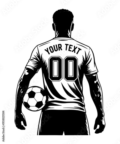 Soccer Player with Customizable Jersey and Ball in Bold Line Art Design