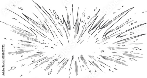 Black ink explosion lines and splashes on white burst