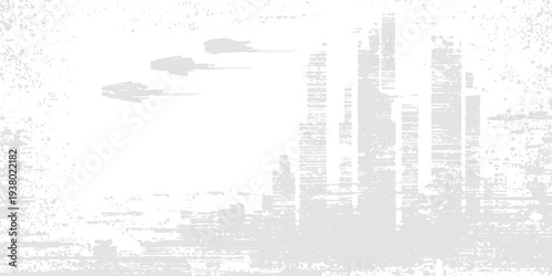 Futuristic cityscape with spaceships buildings skyscrapers