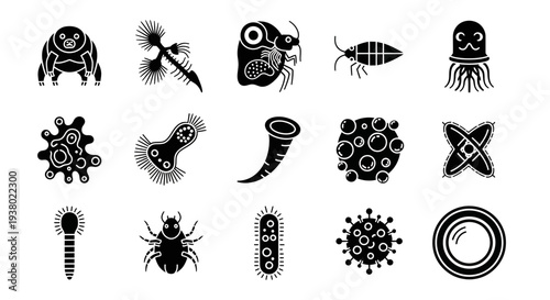 Collection of Microscopic Organisms and Scientific Icons.