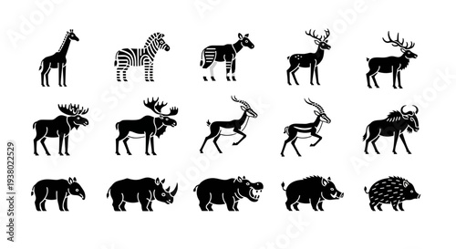 Collection of Various Wild Animal Silhouettes.