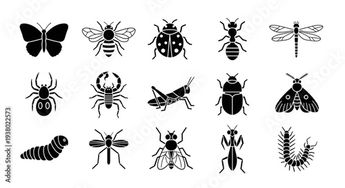 Black and White Insects Silhouette Collection.