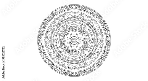 Intricate mandala coloring page for stress relief and relaxation vector illustration