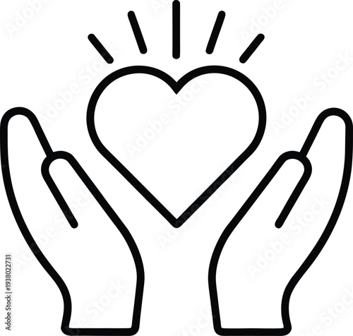 Caring Hands Holding Heart Symbol Love Support Charity Kindness Care Line Art Icon
