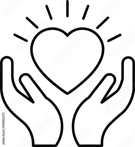Caring Hands Holding Heart Symbol Love Support Charity Kindness Care Line Art Icon

