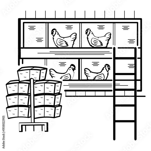 poultry farm chicken housing concept, Hen Nesting Boxes vector icon design
