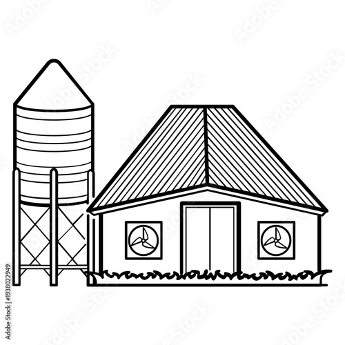 the modern farmhouse and silo concept, livestock facility and grain storage vector icon design