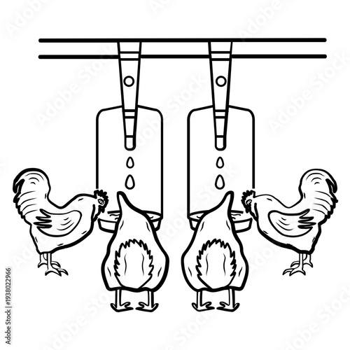 poultry drinking station concept, automatic chicken watering system vector icon design,