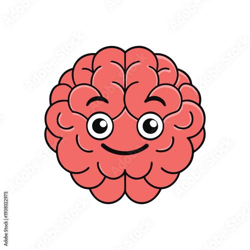 Happy cartoon brain character smiling widely with eyes open