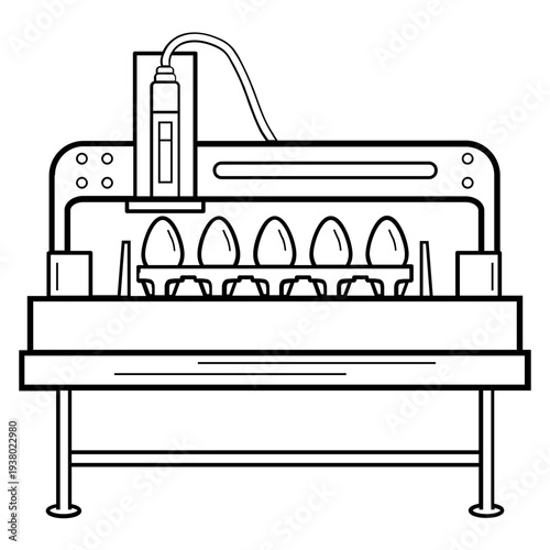 automatic egg sorting machine concept, egg inkjet printers vector icon design, high tech hatchery equipment stock illustration