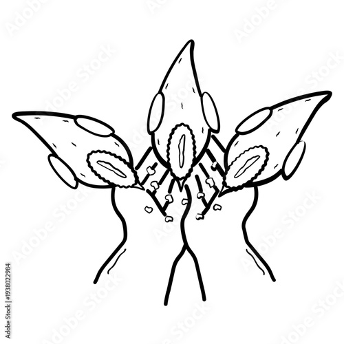 feeding chicks by hand concept,  birds pecking at food together vector icon design,