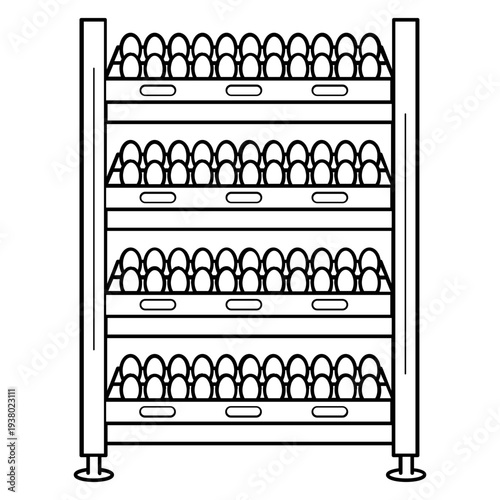 Egg Storage Rack concept, poultry farm egg tray system vector icon design