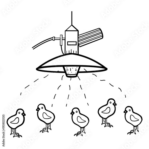 poultry mist spraying system concept, chick cooling and disinfection unit vector icon design