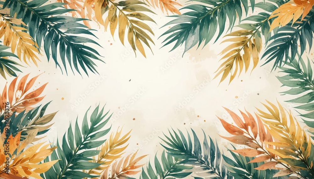 Naklejka premium A vibrant and colorful illustration of tropical leaves on a white background for a Christian Easter celebration