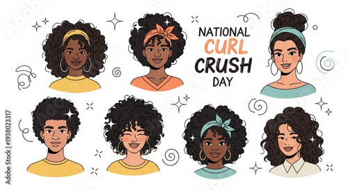 Curly Hair Celebration Vector Illustration for National Curl Crush Day