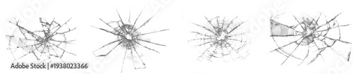 set of Shattered Glass Pattern for Design – Cracked Window Texture Isolated on White