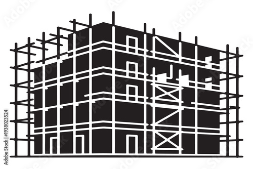 Modern building under construction with scaffolding