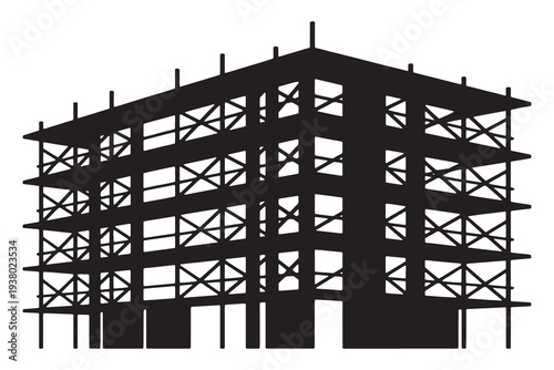 Modern building under construction with scaffolding