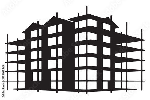 Modern building under construction with scaffolding