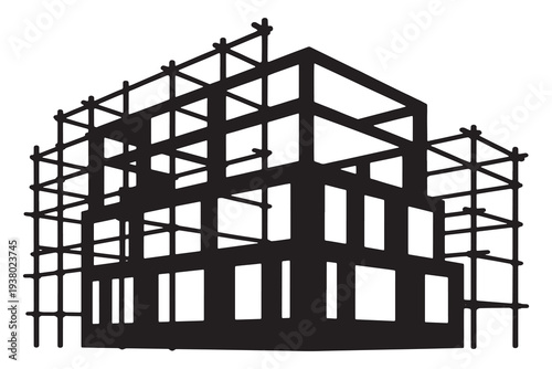 Modern building under construction with scaffolding
