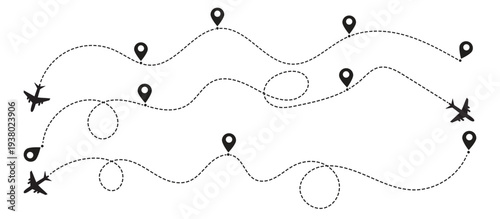  Path of the air vector Modern air travel pattern air travel background design with air-plane flight path pattern.