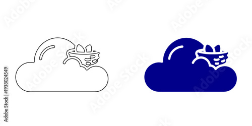 Cloud Nesting Icon Representing Digital Data Incubation Web Hosting Growth and Secure Network Development in Navy Blue Line Art and Solid Style Vector Graphics