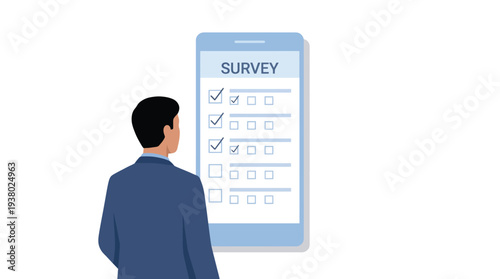 Man taking an online survey on a mobile phone