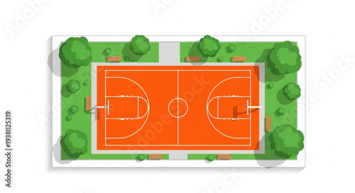 Aerial View of an Outdoor Basketball Court with Trees.