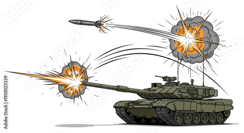 Military Tank Firing Cannon Shells.