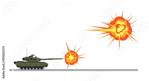 Military Tank Firing Cannon Shells.