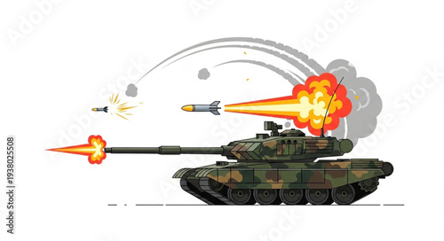 Military Tank Firing Cannon Shells.