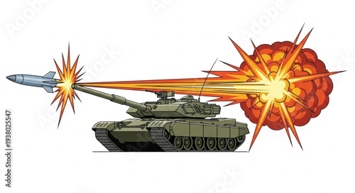 Military Tank Firing Cannon Shells.