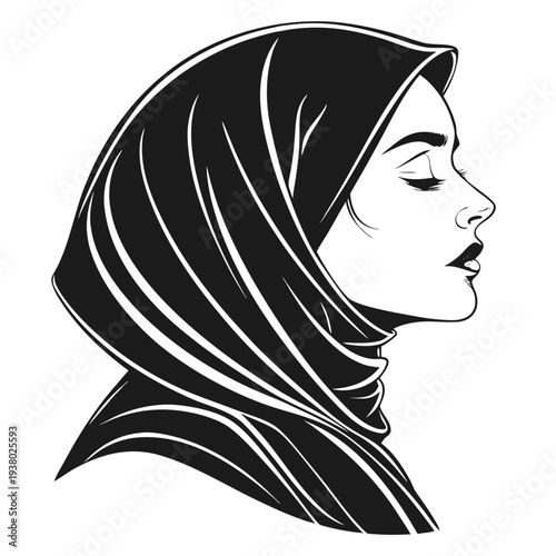 Muslim Woman in Hijab Silhouette Vector – Middle Eastern Female Avatar Icon