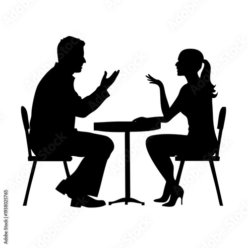 Couple Sitting at Cafe Table Silhouette Vector – Man and Woman Having Coffee Icon