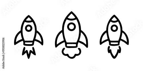 Rocket Ship Line Icons - Space Launch Startup and Mission Vector Set