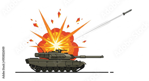 Military Tank Explosion Warfare Vehicle.