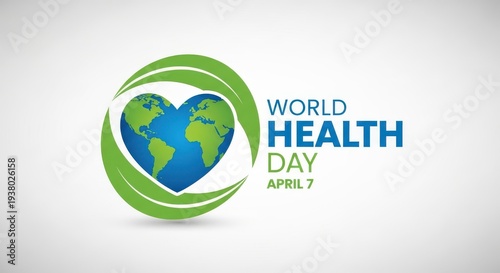 World health day logo with earth in heart shape on white background
