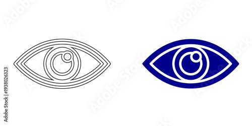 Human Eye Vision Icon Representing Digital Monitoring Surveillance Cyber Privacy and Optical Recognition in Navy Blue Line Art and Bold Solid Style Vector Graphics