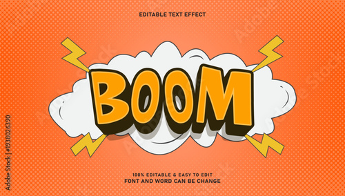Editable Comic Boom Text Effect with Cloud and Lightning Bolts