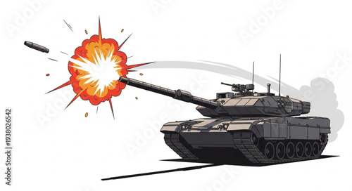 Military Tank Firing Cannon Shell.