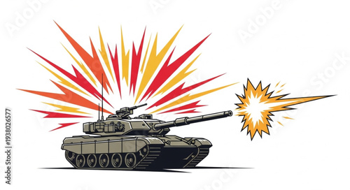 Military Tank Firing Cannon Shell.