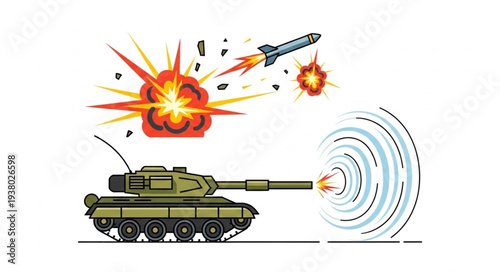 Military Tank Firing Cannon Shell.