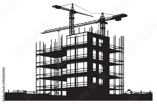 Modern building under construction with scaffolding
