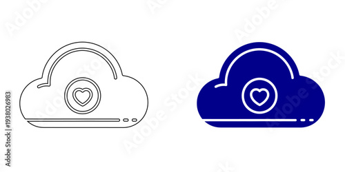 Cloud Heart Icon Representing Secure Data Storage Charity Donations Healthy Lifestyle Apps and Social Media Favorites in Navy Blue Line Art and Solid Style Vector Graphics
