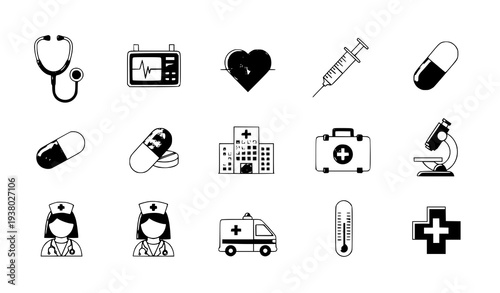Modern medical flat vector icon pack – healthcare and hospital symbols