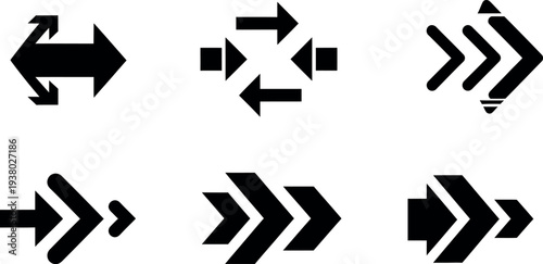 Collection of various black arrow icons on white background for navigation and directional guidance