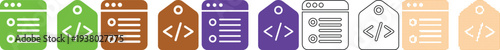 Colorful coding and web development icons in various designs and styles for software projects
